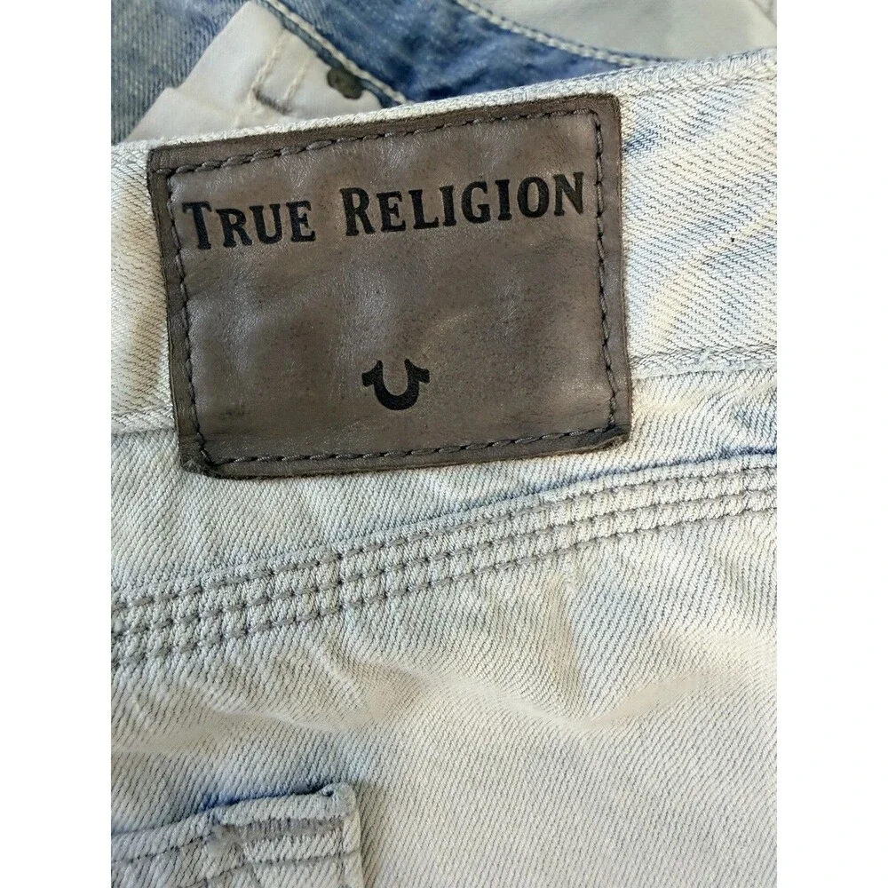 True Religion Moto Denim Jorts Light Wash Distressed Horseshoe Men’s Size 44